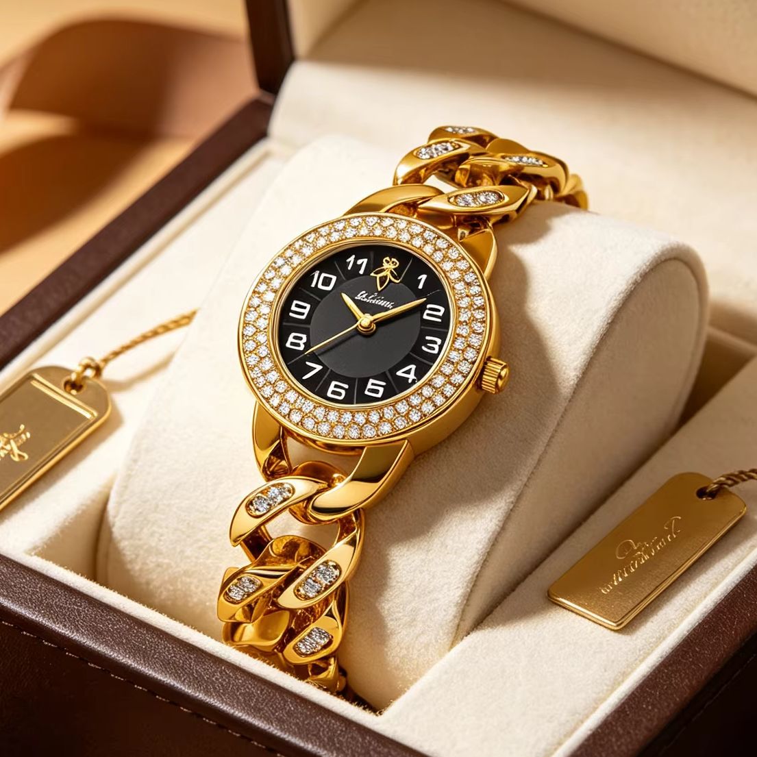 Luxury Watch With Arabic Numerals - Женские часы YaLaLuSi Gold Cuban Chain